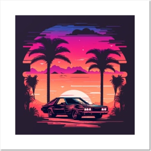 Retro Car in Synthwave Style Posters and Art